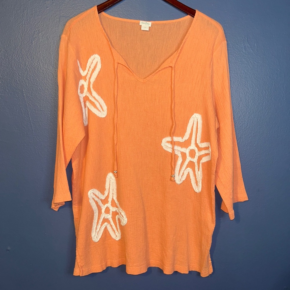 Sun Bay Starfish Gauze Tunic Coastal Beach Boho Women 2X Orange
